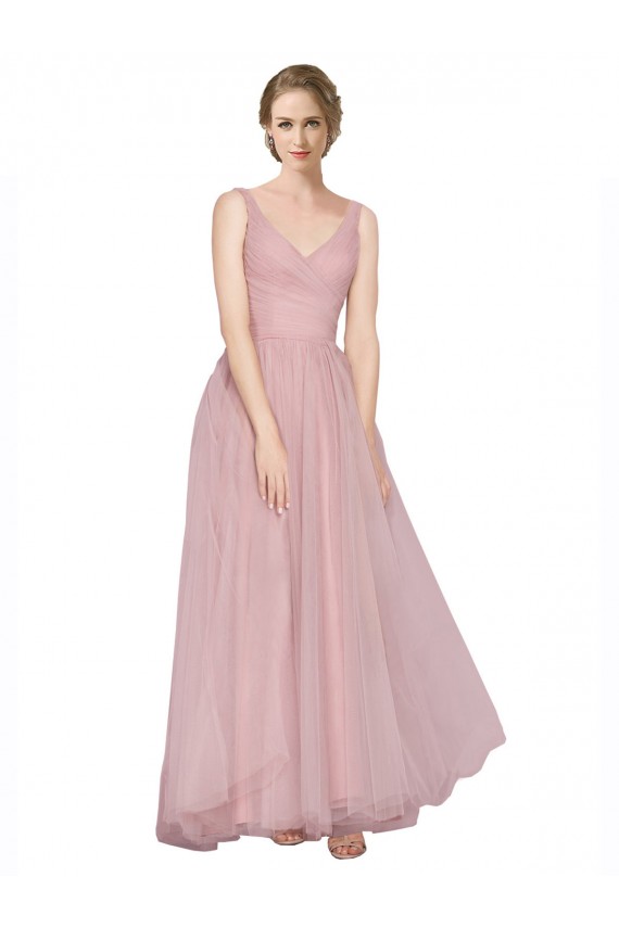Tulle V-Neck V-Back A-Line Pink Bridesmaid Dress Manchester