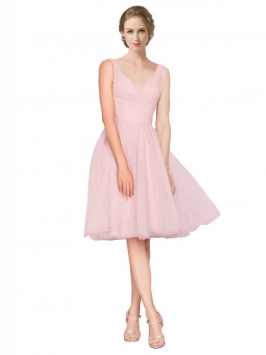 Tulle V-Neck A-Line Pink Bridesmaid Gown Manchester