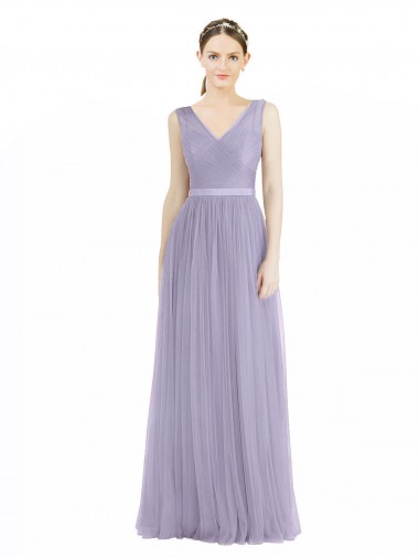 Tulle V-Neck V-Back A-Line Lilac Bridesmaid Dress Manchester