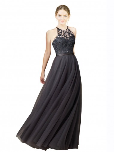 Tulle & Lace Sweetheart Open Back A-Line Slate Grey Bridesmaid Dress Manchester