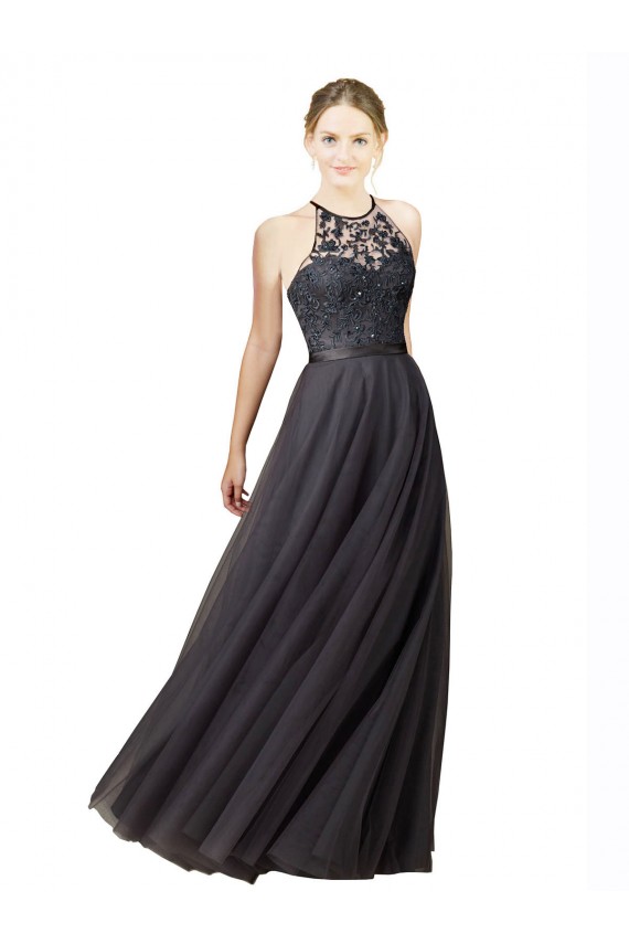 Tulle & Lace Sweetheart Open Back A-Line Slate Grey Bridesmaid Dress Manchester