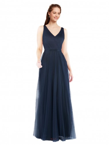 Tulle V-Neck V-Back Sheath Dark Navy Bridesmaid Dress Manchester
