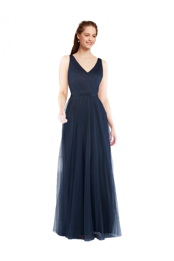 Tulle V-Neck V-Back Sheath Dark Navy Bridesmaid Dress Manchester