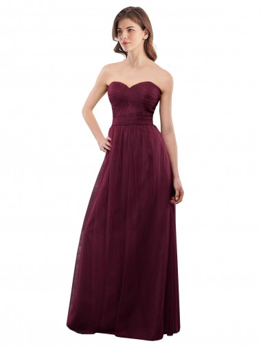 Tulle Strapless Low Back A-Line Burgundy Bridesmaid Dress Manchester
