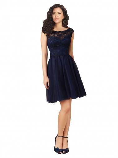 Tulle & Lace Bateau Neck V-Back A-Line Dark Navy Bridesmaid Dress Manchester