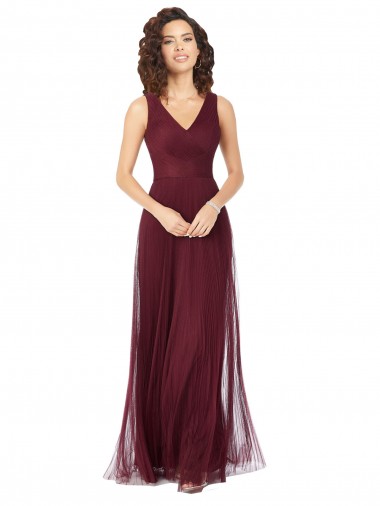 Tulle V-Neck A-Line Burgundy Gold Bridesmaid Dress Manchester