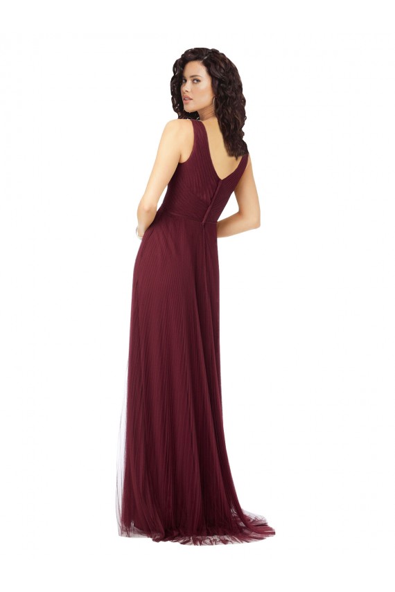 Tulle V-Neck A-Line Burgundy Gold Bridesmaid Dress Manchester