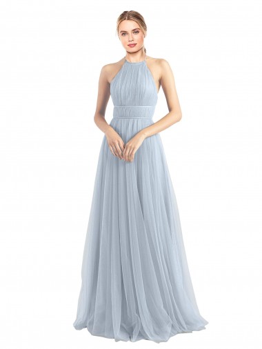 Tulle Halter Neck Open Back A-Line Light Sky Blue Bridesmaid Dress Manchester