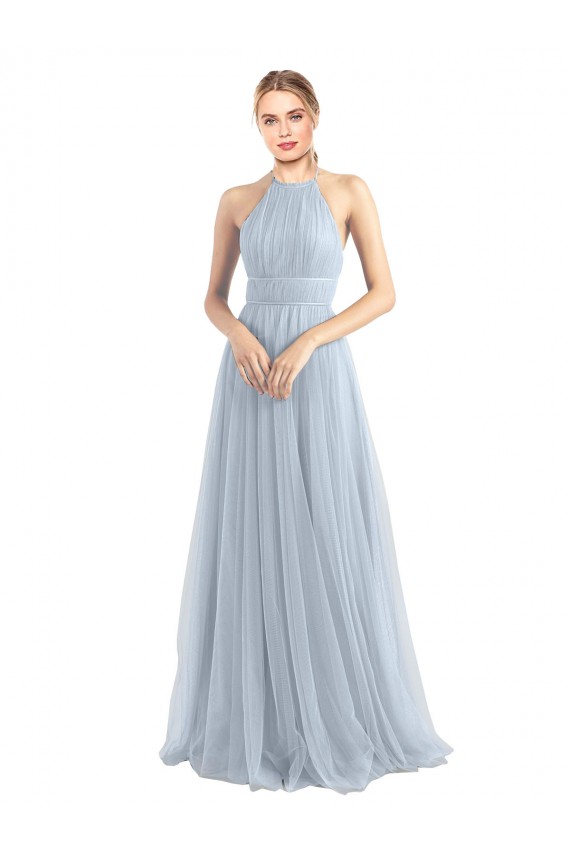 Tulle Halter Neck Open Back A-Line Light Sky Blue Bridesmaid Dress Manchester