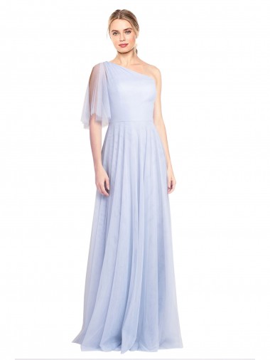Tulle One Shoulder A-Line Light Sky Blue Bridesmaid Dress Manchester