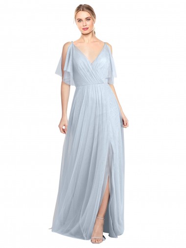 Tulle V-Neck V-Back A-Line Light Sky Blue Bridesmaid Dress / Evening Dress Manchester