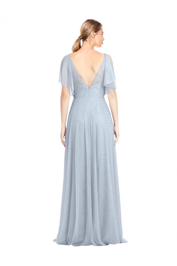 Tulle V-Neck V-Back A-Line Light Sky Blue Bridesmaid Dress / Evening Dress Manchester