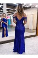 Velvet Sequin V-Neck Sheath Royal Blue Prom Dress / Evening Dress Manchester