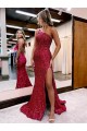 Velvet Sequin One Shoulder Mermaid Burgundy Evening Dress Manchester