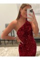 Velvet Sequin One Shoulder Sheath Pink Prom Dress Manchester