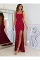 Velvet Sequin Square Neck Sheath Burgundy Prom Dress Manchester