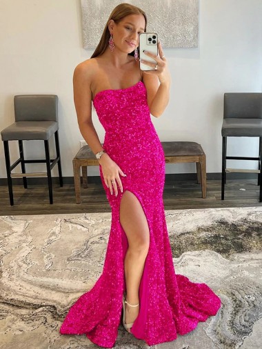 Velvet Sequin Strapless Sheath Fuchsia Prom Dress Manchester