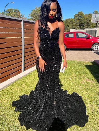 Velvet Sequin Sweetheart Mermaid Black Prom Dress Manchester