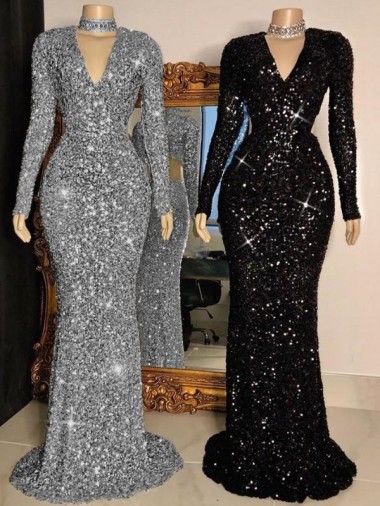 Velvet Sequin V-Neck Sheath Black Prom Dress Manchester