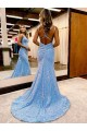 Velvet Sequin V-Neck Sheath Periwinkle Evening Gown Manchester