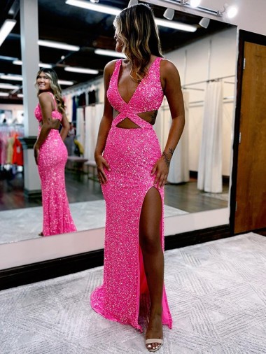Velvet Sequin V-Neck Long Sweep Train Sheath Evening Dress Manchester