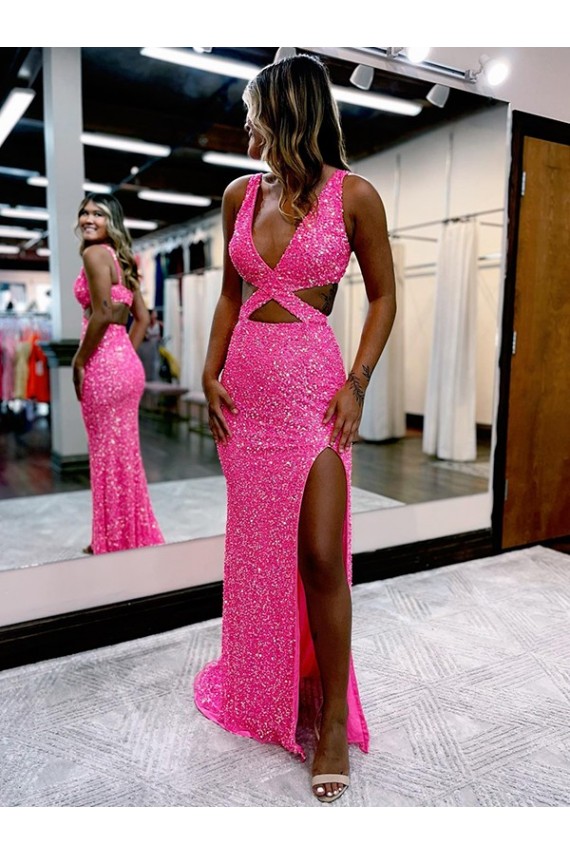 Velvet Sequin V-Neck Long Sweep Train Sheath Evening Dress Manchester
