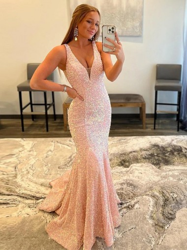 Velvet Sequin V-Neck Sweep Train Sheath Evening Dress Manchester
