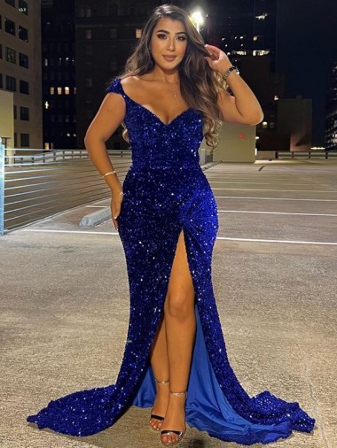 Velvet Sequin V-Neck Sheath Royal Blue Dress Manchester