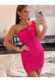 Velvet Sequin One Shoulder Sheath Fuchsia Prom Dresses Manchester