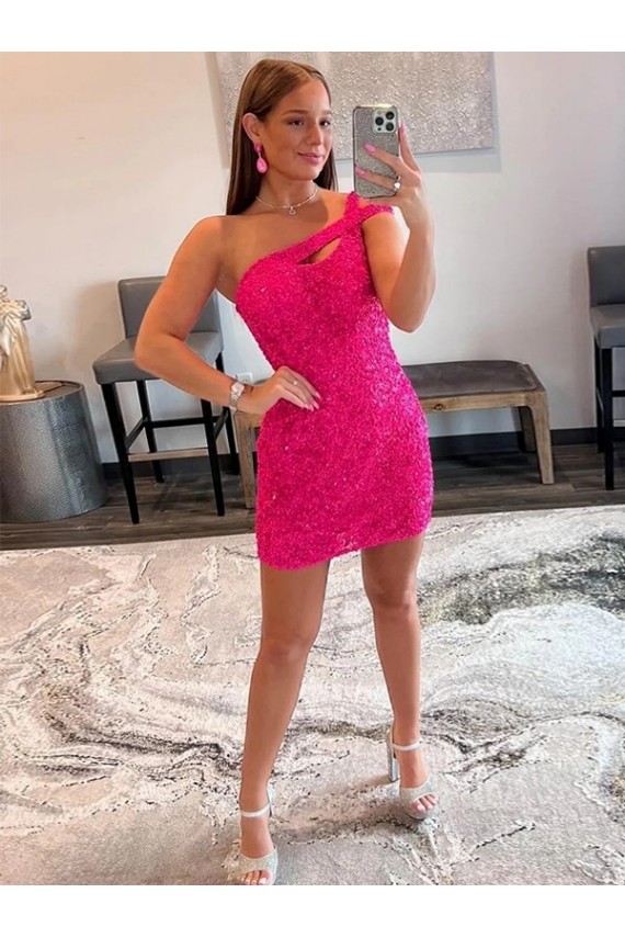 Velvet Sequin One Shoulder Sheath Fuchsia Prom Dresses Manchester