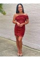 Velvet Sequin One Shoulder Sheath Burgundy Prom Dress Manchester