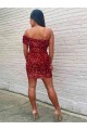 Velvet Sequin One Shoulder Sheath Burgundy Prom Dress Manchester