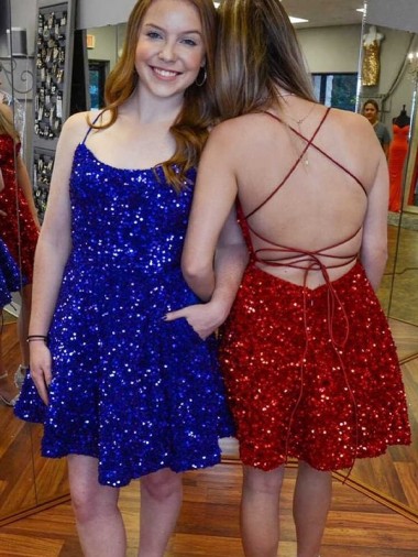 Velvet Sequin Spaghetti Straps A-Line Royal Blue Prom Dress Manchester