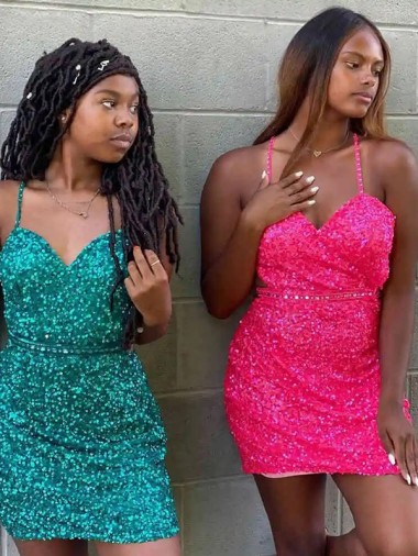 Velvet Sequin V-Neck Sheath Dark Green Prom Dress Manchester