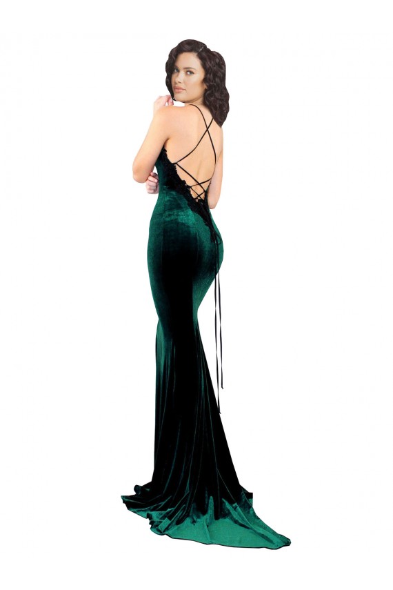 Stretch Velvet High Neck Open Back Mermaid Dark Green Formal Evening Gown / Prom Dress / Bridesmaid Dress Manchester