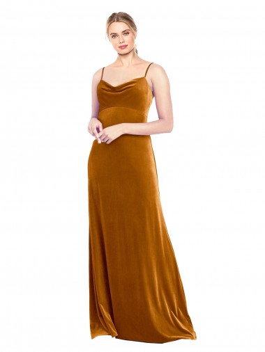 Stretch Velvet Cowl Neck A-Line Gold Prom Dress / Bridesmaid Dress Manchester