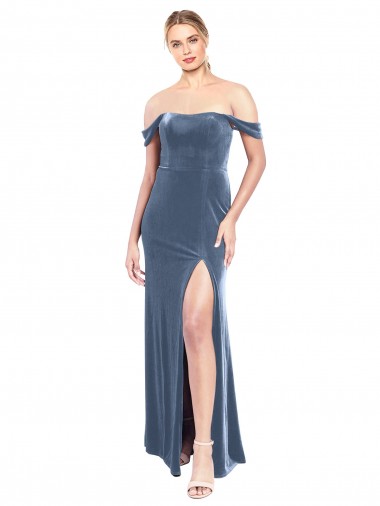 Stretch Velvet Strapless A-Line Dusty Blue Prom Dress / Bridesmaid Dress Manchester
