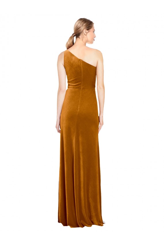 Stretch Velvet One Shoulder A-Line Gold Formal Evening Gown / Prom Dress / Bridesmaid Dress Manchester