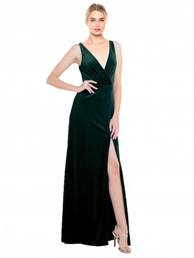 Stretch Velvet V-Neck V-Back A-Line Dark Green Black Tie Evening Dress / Prom Dress / Bridesmaid Dress Manchester