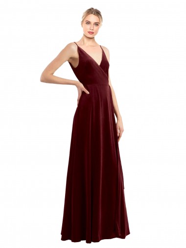 Stretch Velvet V-Neck V-Back A-Line Burgundy Bridesmaid Dress / Evening Dress Manchester