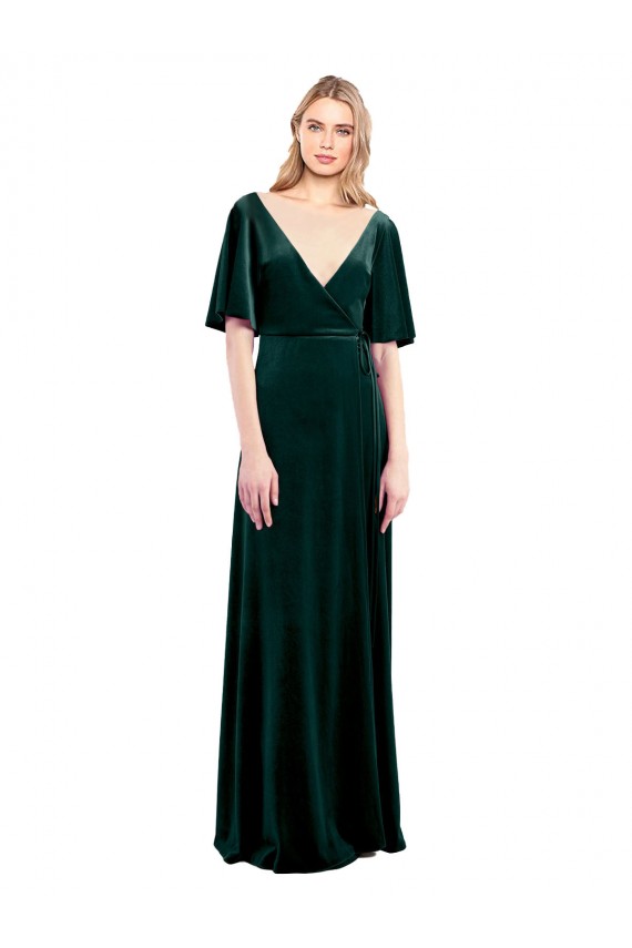 Stretch Velvet V-Neck V-Back A-Line Dark Green Prom Dress / Bridesmaid Dress Manchester