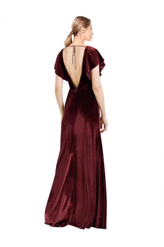 Stretch Velvet V-Neck Long A-Line Burgundy Prom Dress / Bridesmaid Dress Manchester