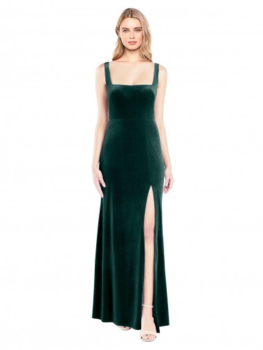 Stretch Velvet Square Neck A-Line Dark Green Prom Dress / Bridesmaid Dress Manchester