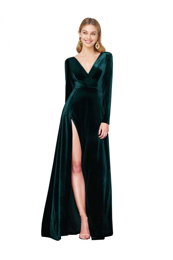 Stretch Velvet V-Neck A-Line Dark Green Black Tie Evening Gown / Prom Dress / Bridesmaid Dress Manchester