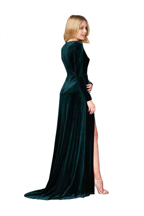 Stretch Velvet V-Neck A-Line Dark Green Black Tie Evening Gown / Prom Dress / Bridesmaid Dress Manchester