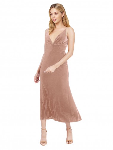 Stretch Velvet V-Neck V-Back A-Line Pink Prom Dress / Bridesmaid Dress Manchester