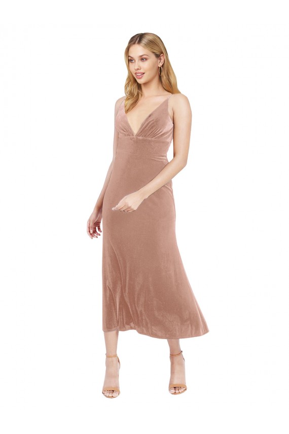 Stretch Velvet V-Neck V-Back A-Line Pink Prom Dress / Bridesmaid Dress Manchester