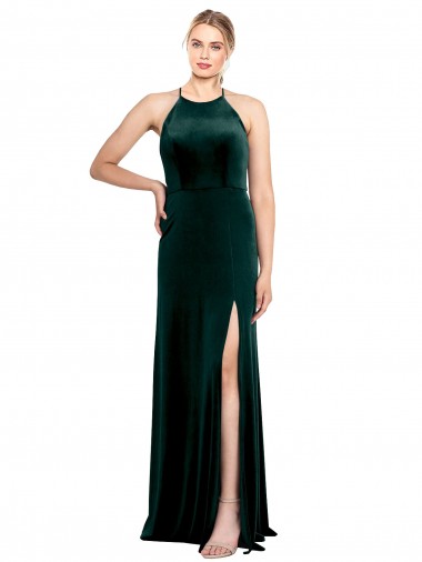 Stretch Velvet Jewel Neck Keyhole Back A-Line Dark Green Prom Dress / Bridesmaid Dress Manchester