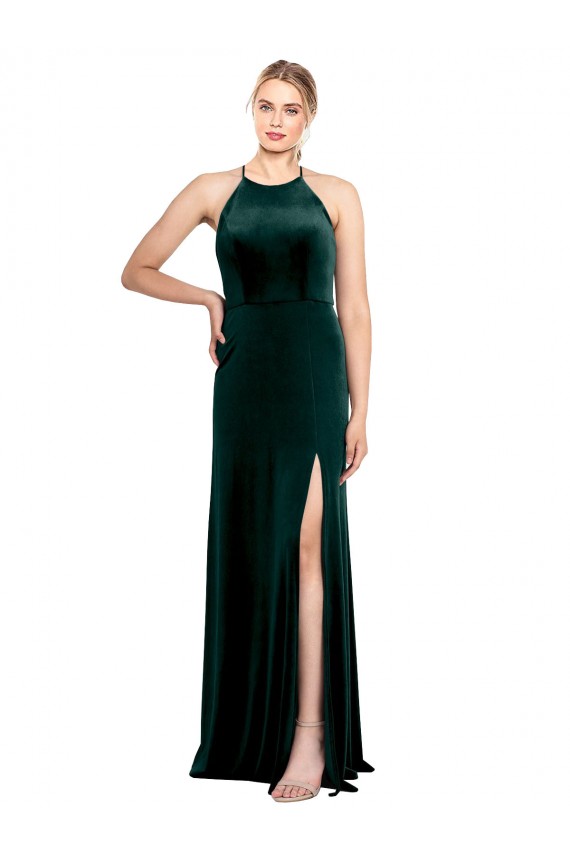 Stretch Velvet Jewel Neck Keyhole Back A-Line Dark Green Prom Dress / Bridesmaid Dress Manchester