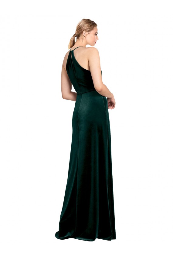 Stretch Velvet Jewel Neck Keyhole Back A-Line Dark Green Prom Dress / Bridesmaid Dress Manchester